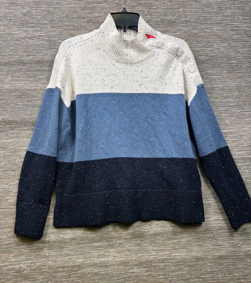 T by Talbots Striped Snap Button Mock Neck Sweater Size L Speckled Striped Comfy